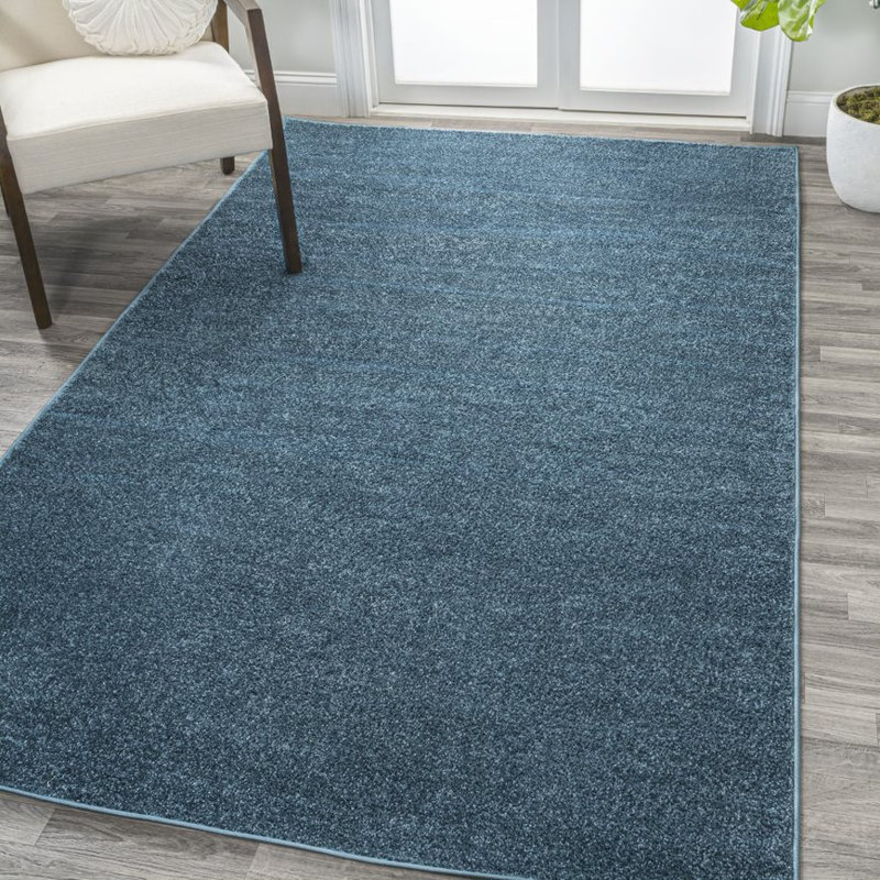 Asalah Solid Low-Pile Turquoise Rug, Rectangle 7'9" x 10'