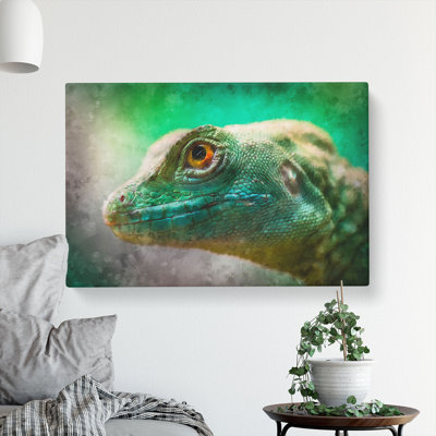 Green Lizard Painting - Wrapped Canvas