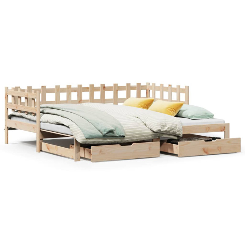Mogos Solid Wood Daybed with Trundle, European Single (90 x 200cm), Natural