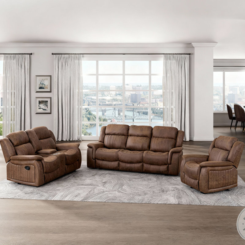  Ensemble de salon inclinable 3 pièces moderne et souple en similicuir, Brun
