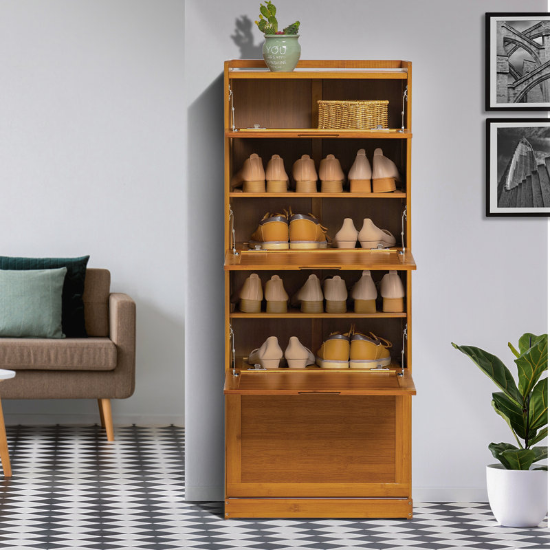 21 Pair Shoe Storage Cabinet 7 Layers Wood Shelf With Flip Drawers Tabletop
