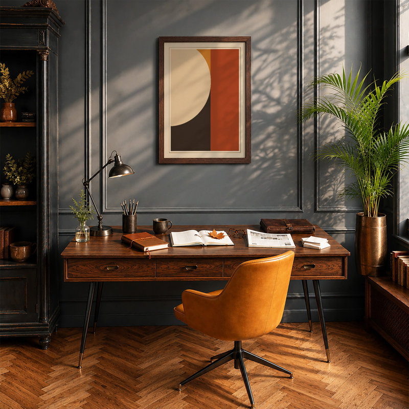 Curved Geometry Mid-Century - Print, Walnut, A1 - 84.1 x 59.4 cm