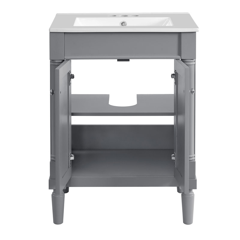 Meuble-lavabo moderne de 24 pouces avec comptoir d'évier et armoire de rangement à 2 niveaux | Idée de cadeau, Gris