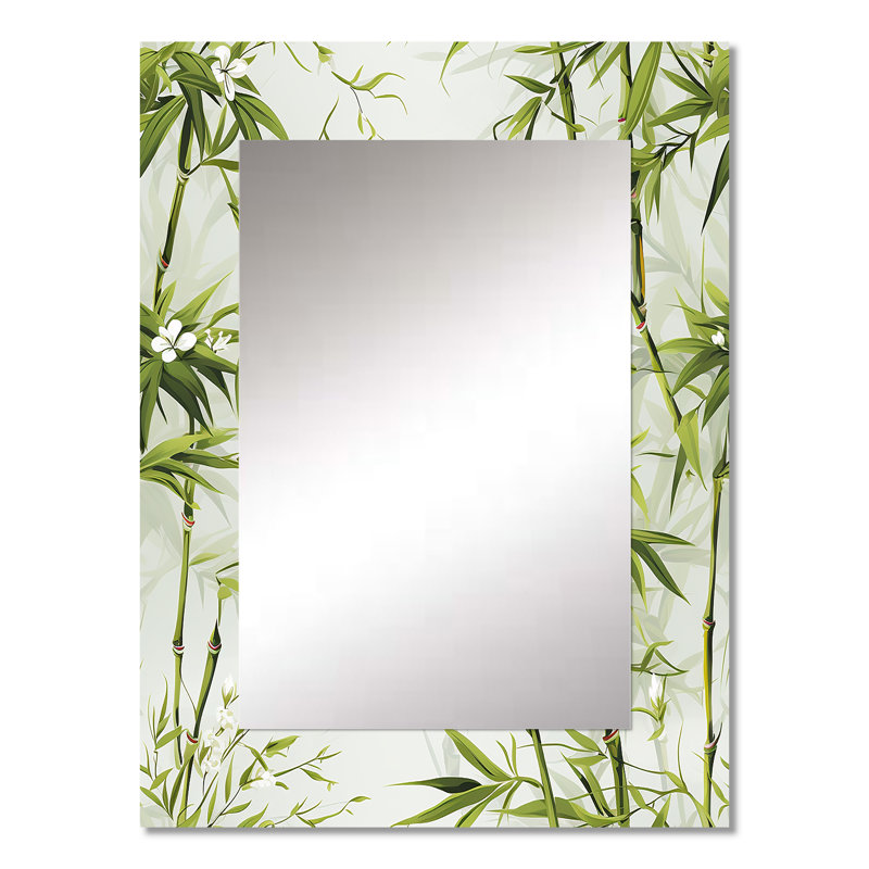 Lauritsen Bamboo Zen Haven - grand miroir oriental, miroir mural décoratif oriental, impression d'art en métal, 32 po x 24 po