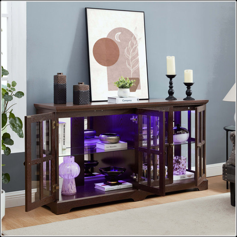 Vitrine 4 lumières DEL avec tablettes réglables et éclairage Bluetooth cerise, Dark Oak