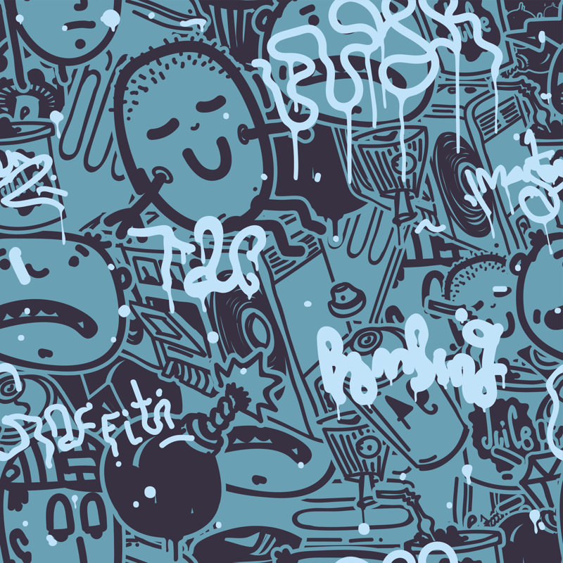 Graffiti Seamless Pattern Colour 1 Piece Wrapped Canvas Wall Art, 30cm H x 30cm W x 3.8cm D