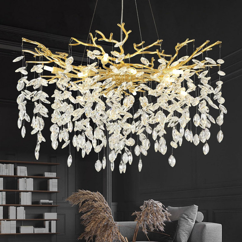 Lustre moderne en cristal K9, Doré, H 18,11 po x l 31,5 po x P 31,5 po