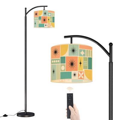 Arc Floor Lamp with Adjustable Lampshade Abstract Geometric Standing Lamp 3 Color Temperatures Dimmable Tall Pole Lamp with Foot Switch for Bedroom