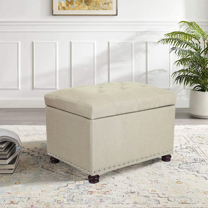 Milana Upholstered Ottoman, Ivory Linen Blend
