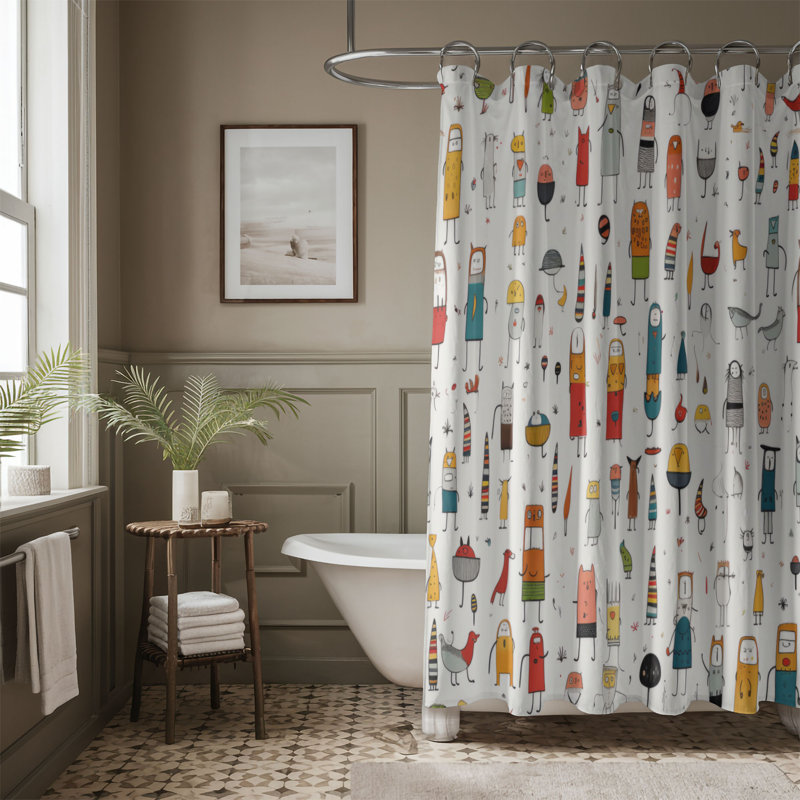 Charmant Personnages - Rideau de douche Premium, H 74 po x l 71 po