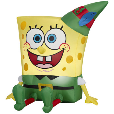 Christmas Inflatable SpongeBob in Elf Outfit