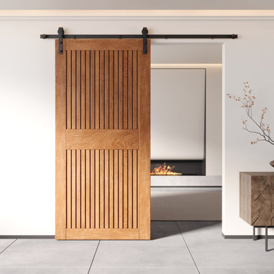 Homacer Vertical Stripe Design Early American Finished & Unassembled Pine Wood Barn Door (Interior Use Only)