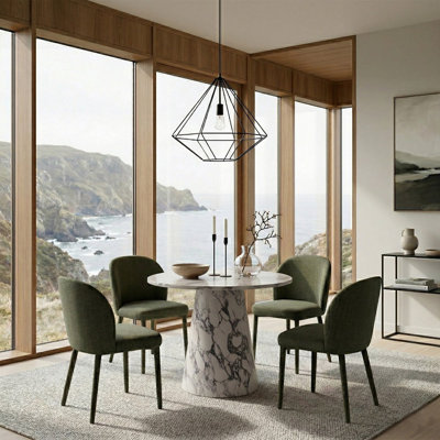 Ensemble de table de salle à manger moderne pour 4 personnes avec chaises rembourrées, ensemble de table de cuisine à piédestal aspect marbre