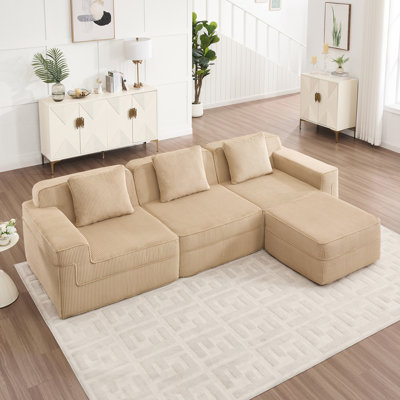 Modern Modular 3-Seat Sofa Couch with Ottoman
