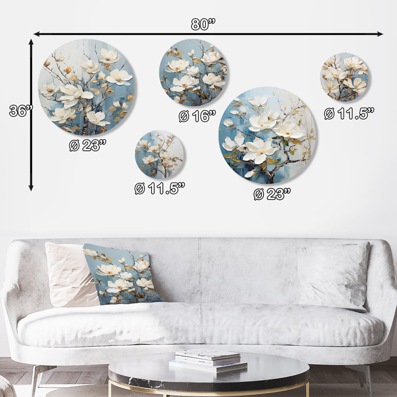 Ensemble de 5 fleurs blanches et bleues en forme de fleur de magnolia - Magnolias