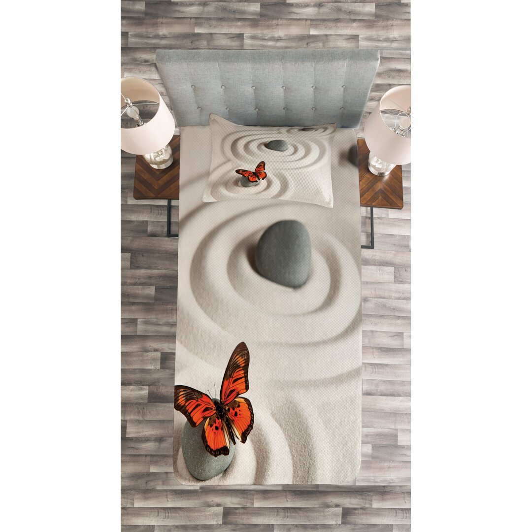 Gestepptes Bettdecken-Set, Rock Serenity, Schmetterling, Orange Beige