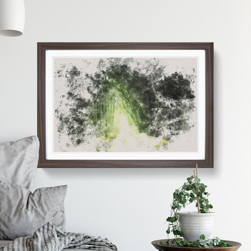 Secret Forest Watercolour - Picture Frame Graphic Art Print, Walnut Framed, 45cm H x 63cm W x 2cm D