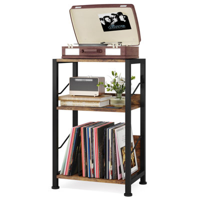3-Tier Record Player Stand - Retro Vinyl Record Storage End Table Records For Living Room Bedroom (Rustic Brown)