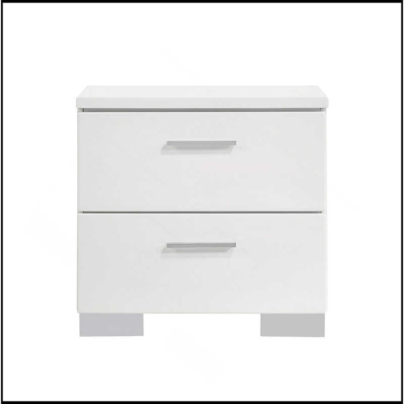 2-Drawer Nightstand In White High Gloss Finish