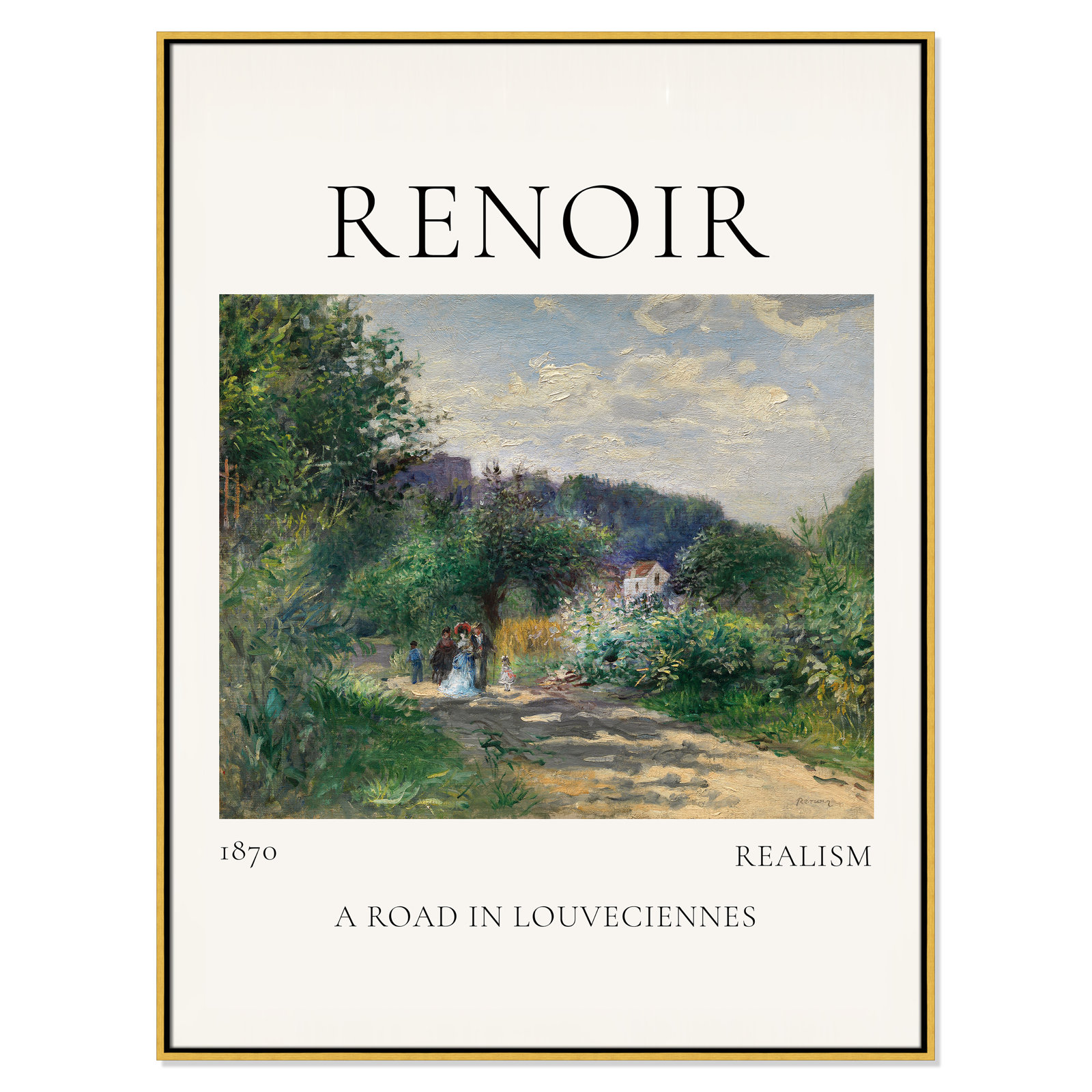Old Masters Collection " A Road In Louveciennes " by Auguste Renoir, No, 49.5" H x 37.5" W x 2" D, Gold Floater Frame