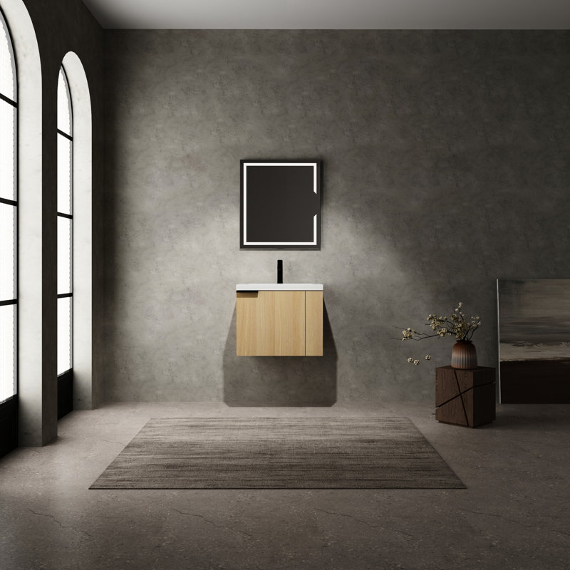 Meuble-lavabo de 24 po avec lavabo pour espaces spacieux - Buffet en chêne moderne, construction en contreplaqué robuste et espace de rangement généreux de 24 po, style américain et spacieux