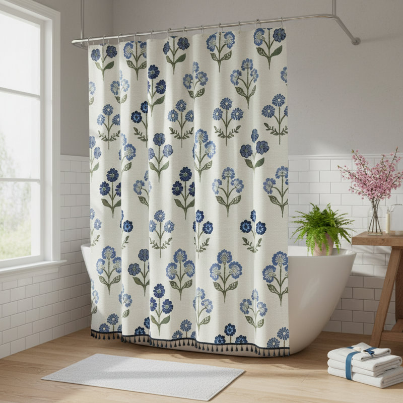 Rideau de douche Boho 72 x 72, Blanc / bleu / vert floral