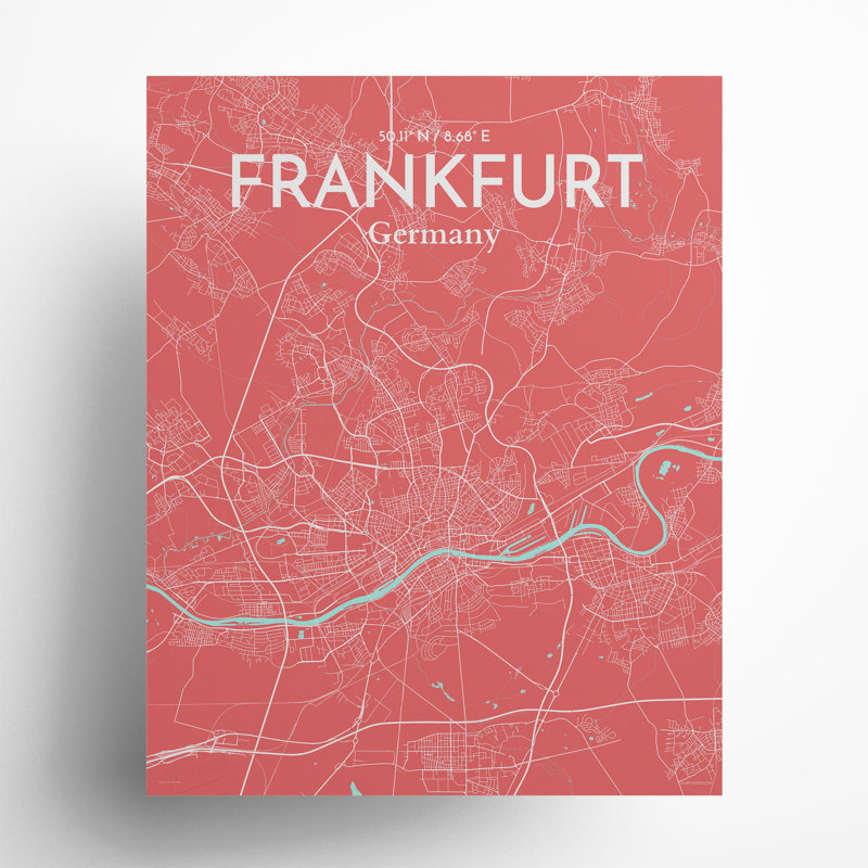 Carte de Francfort, impression graphique contrastée, Rose / bleu bébé, H 20 po x l 16 po