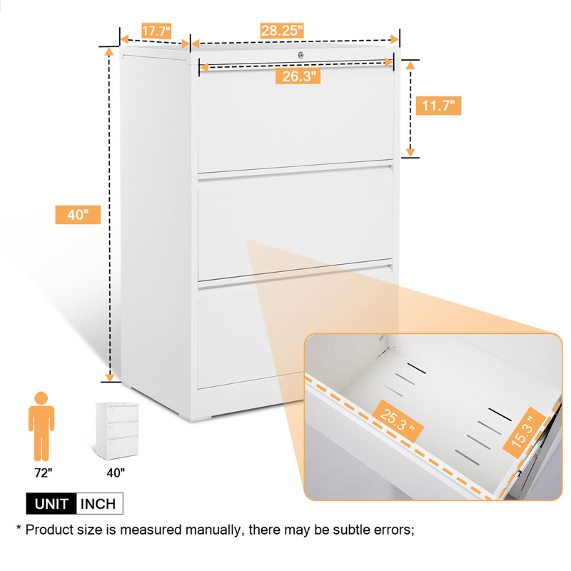 17.7'' Wide 3 -Drawer Steel File Cabinet, White