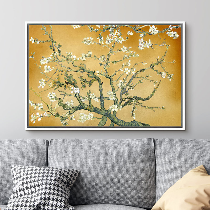 «Amandier en fleurs» par Vincent van Gogh, H 16 po x l 24 po x P 1,5 po, Miel doré, Cadre blanc