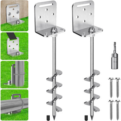 2-pack Heavy-duty Screw-In Ground Anchors 18" Spiral Ground Stakes Suitable for Tent, Trampoline, Gazebo, Carport Stakes High Wind Tent Stakes for Outdoor Canopy, Swing Set, Trap Anchor, for, Camping, RV, and Commercial Use