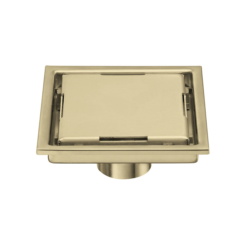 DryShield 6" Brushed Gold square grid drain, Brushed Gold