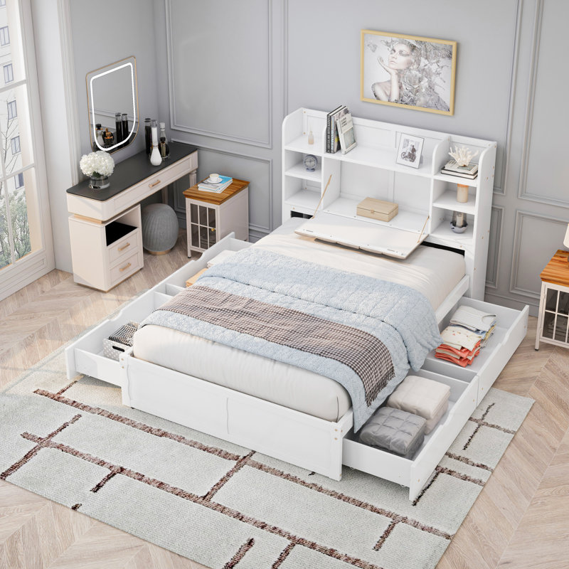 Base de lit en bois avec tête de lit Bernardica, Blanc