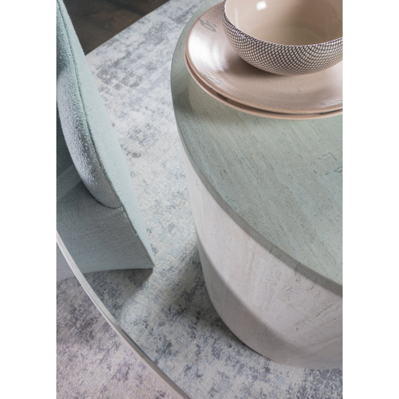 Cassio 56'' Beige Travertine and Glass Round Dining Table