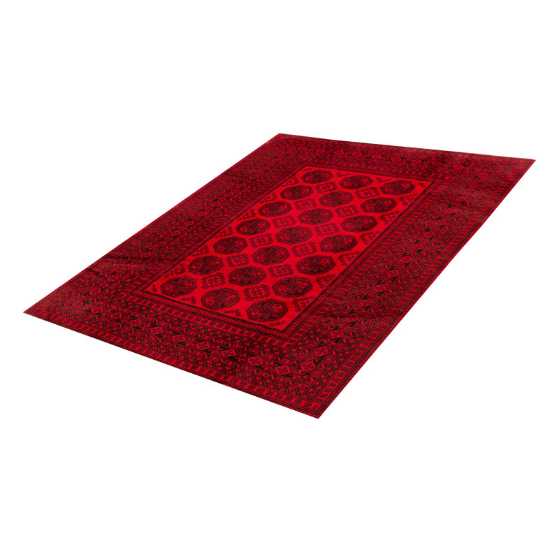 Tapis unique en laine noué à la main rouge Akhjah 6 pi 8 po x 8 pi 8 po