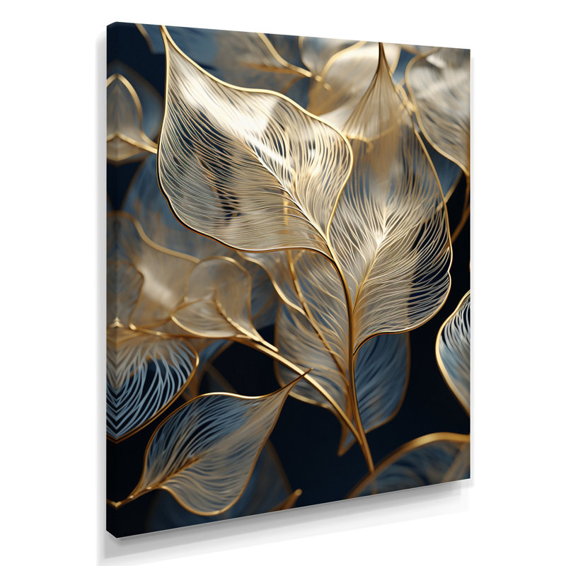 Golden Ginkgo Biloba Leaves - feuilles, impression d'art mural, Toile tendue, H 44 po x l 34 po x P 1,5 po
