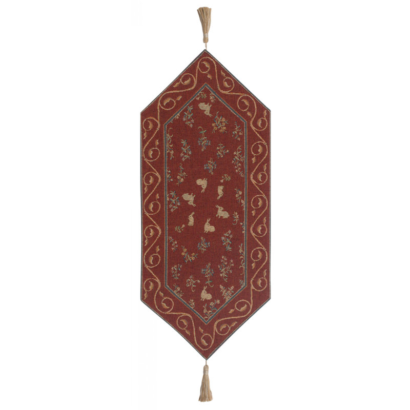 Medieval Red Wool and Cotton Table Runner with Tassels