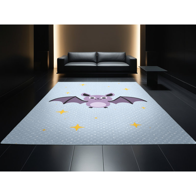 Machine Washable Holiday Halloween Modern & Contemporary Abstract Rug in Blue – SkyBlue Binding, 8x10