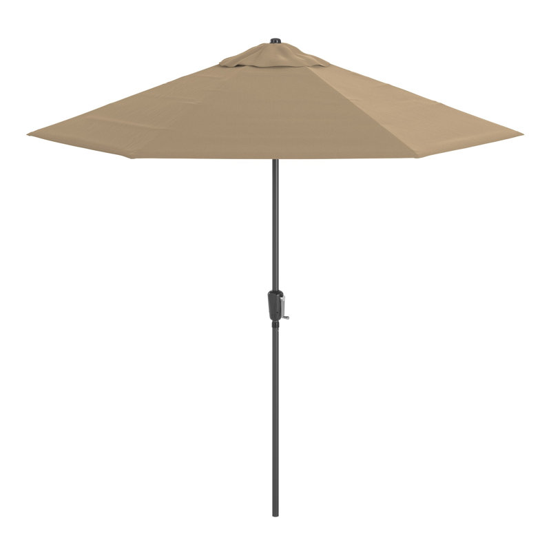 Parasol de patio 9 pi avec mât en aluminium, nervure en acier, manivelle, inclinaison par pression avec tissu oléfine Solstice