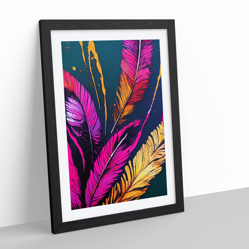 XV1022-3321X Feathers No.2 - Single Picture Frame Print, Black, 46cm H x 34cm W x 2cm D