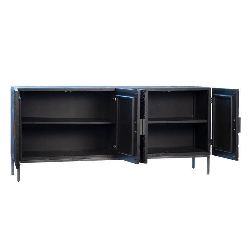 Athens 79-Inch Black Reclaimed Pine And Iron Contemporary 4-Door Sideboard