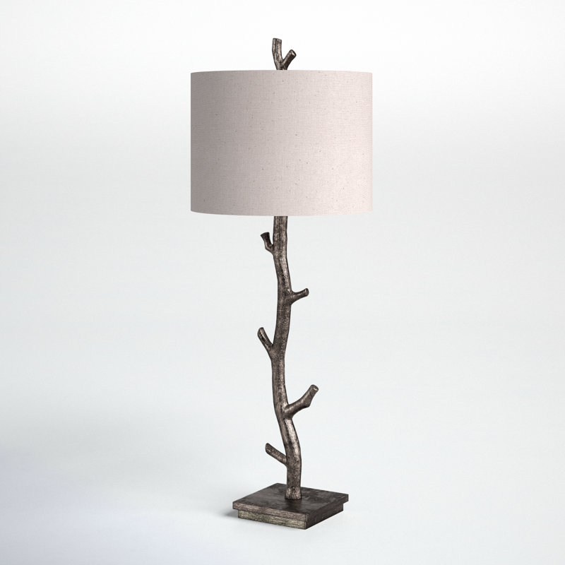 Dark Bronze and Off-White Branch Table Lamp with Linen Shade