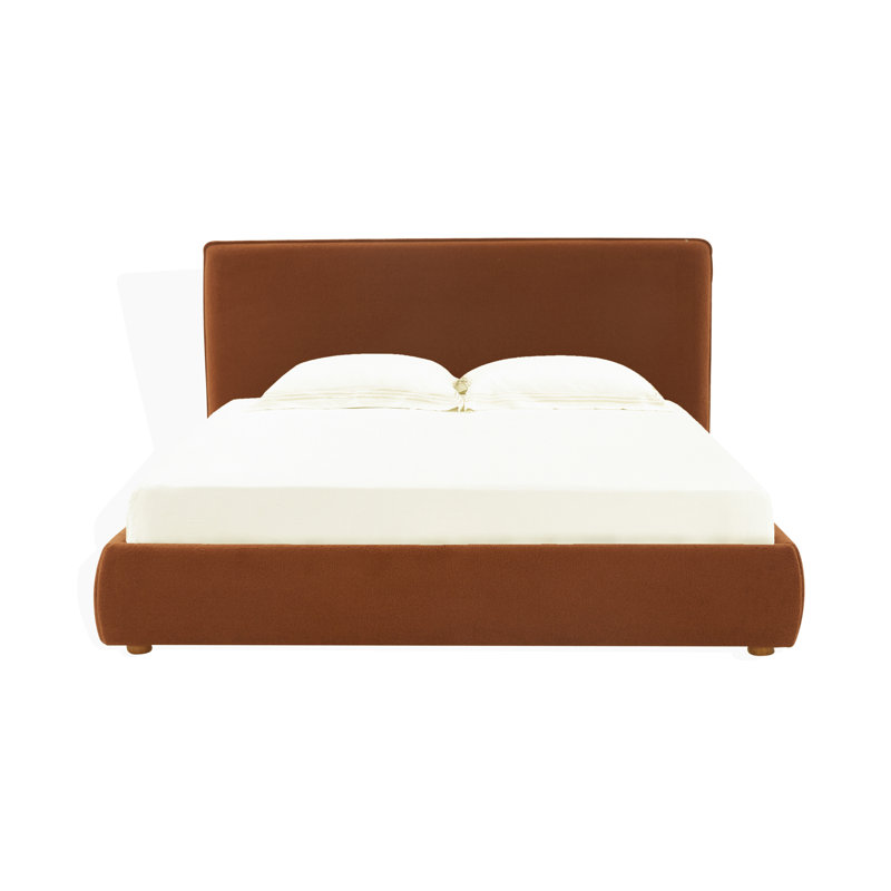 Callahan Upholstered Platform Bed, King, Rust Faux Sherpa