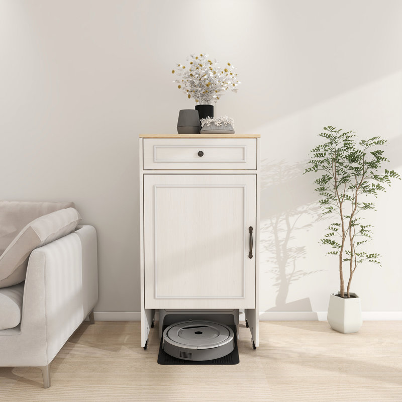 Armoire sur pied avec roulettes, support de robot de balayage avec portes et tiroirs, table d'appoint