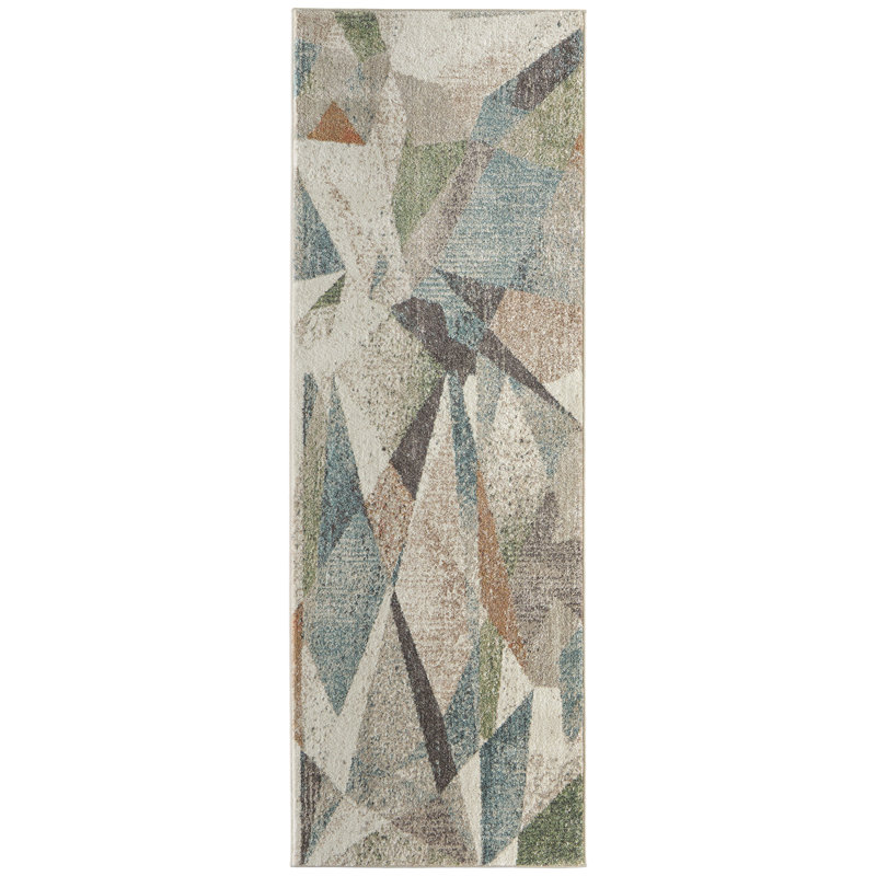 Tapis ivoire / bleu / vert Roy, Rectangle 6 pi 4 po x 9 pi 2 po