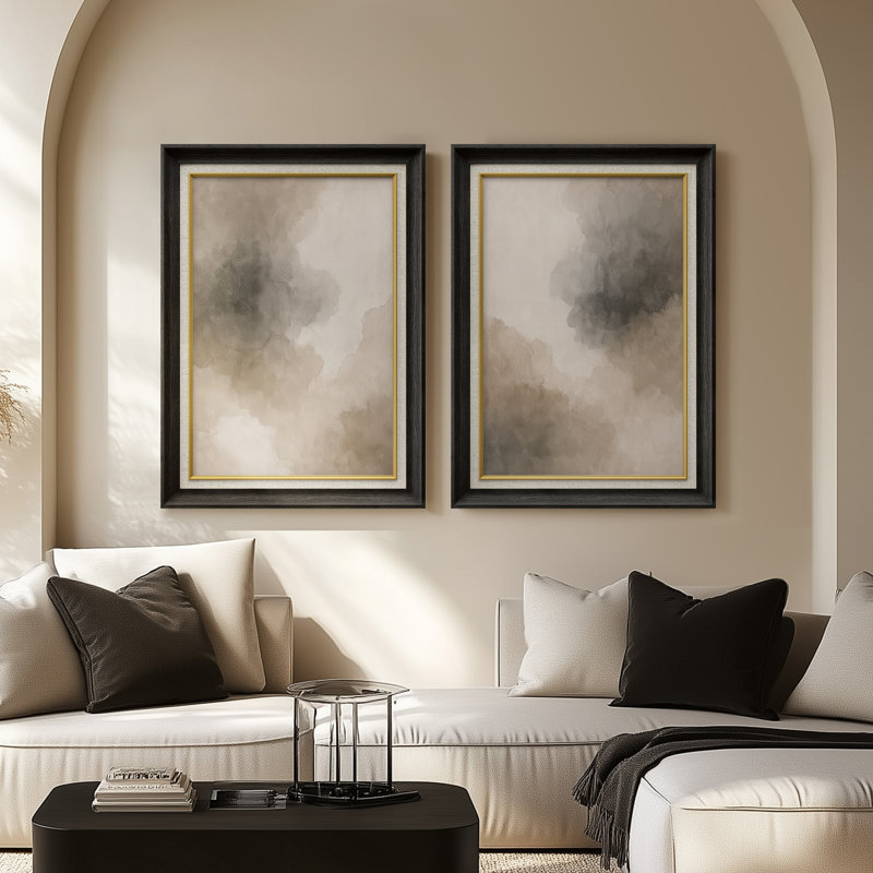 «Subtle Smoke Shadow Abstract Soft Gradient», ensemble de 2 reproductions d'art encadrées de qualité supérieure sur papier 26 po x 36 po