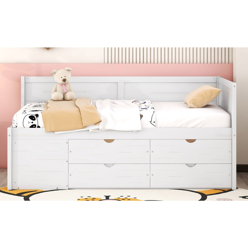Lit de jour avec tiroirs et tablettes, Simple, Blanc