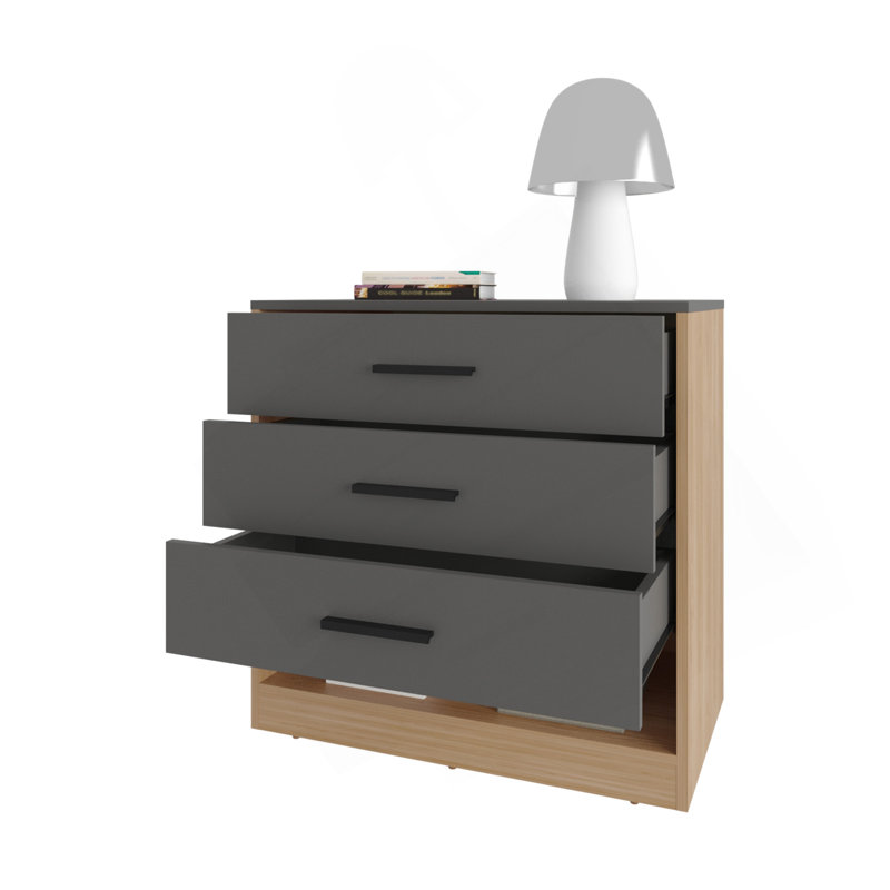 Lowrys Dresser With 3 Drawers And Open Shelf, Natural Oak And Matt Grey