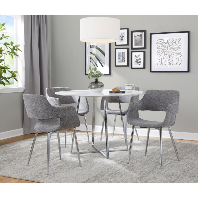 Lake Fabric Upholstered Dining Chair with Chrome Metal Legs, Silver, Grey