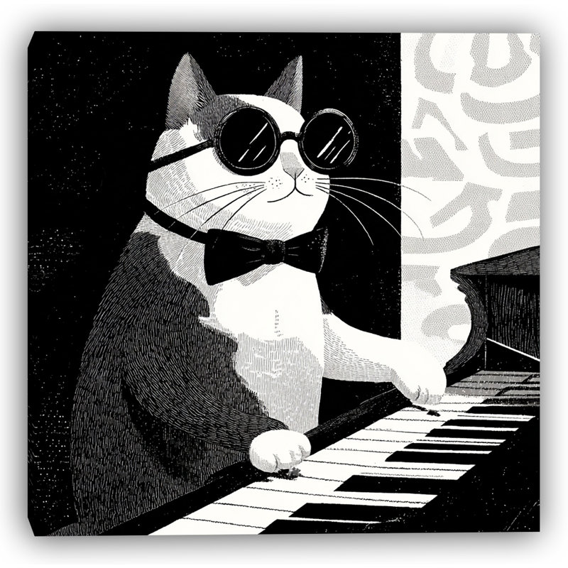 «Jazz Cat at Piano I», art mural sur toile tendue