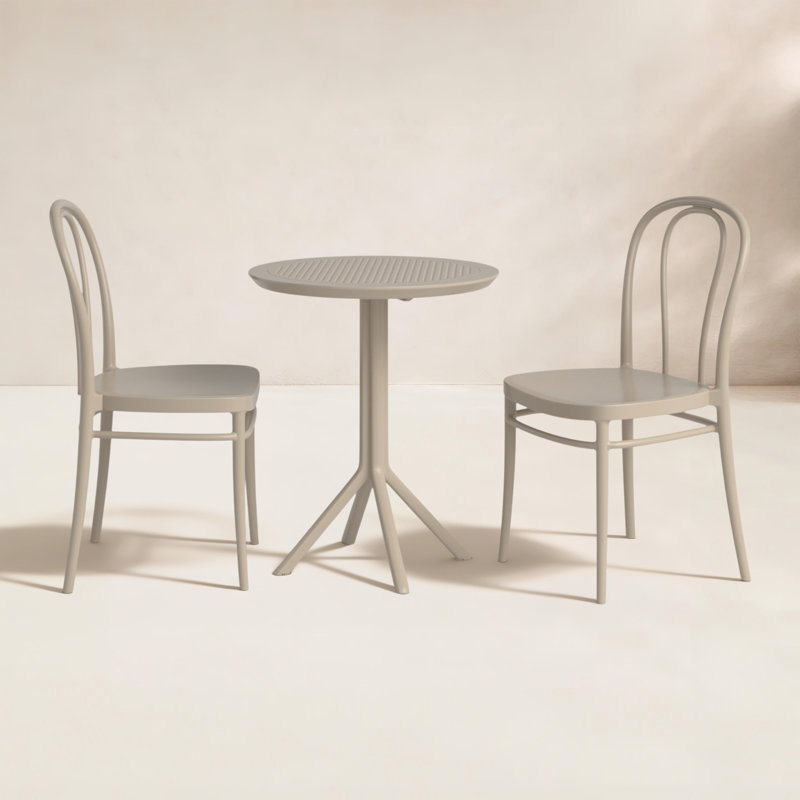 Ensemble bistro pour 2 personnes avec chaises empilables 24 po Farrah, Taupe